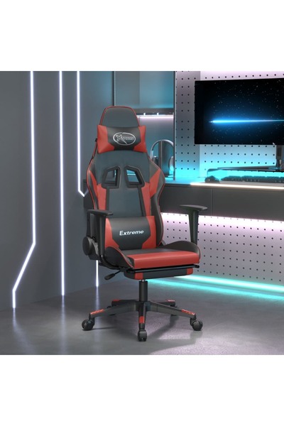 Concept Scaun de gaming cu suport picioare, negru/roșu vin, piele
