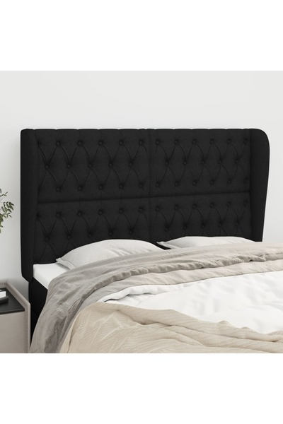 Concept Tăblie de pat cu aripioare, negru, 163x23x118/128 cm, textil