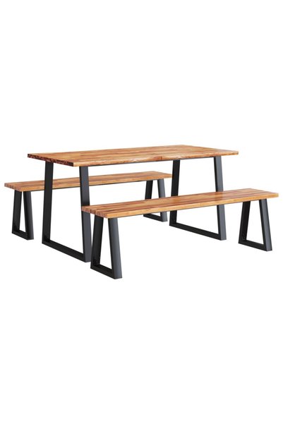 Syfax Set de masa din 3 piese, margini naturale, lemn masiv de acacia