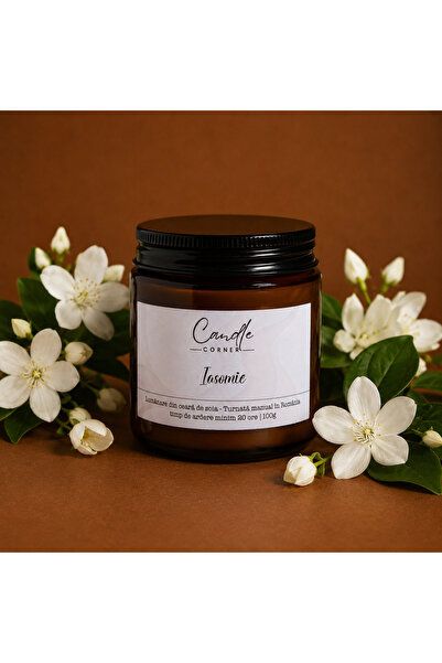 Candle Corner Lumânare parfumată Jasmine din ceară de soia, sticlă chihlimbară