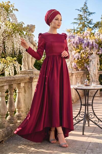 TRENDTESETTÜR KADIN BORDO FIRFIR DETAYLI ABİYE ELBİSE 9750