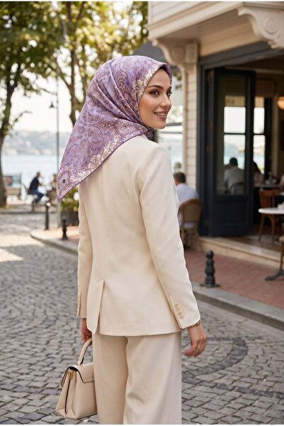 Vissona %100 Twill İpek Şal Desenli Lila Renkli 90x90 Eşarp Dikim Şekli : El ...
