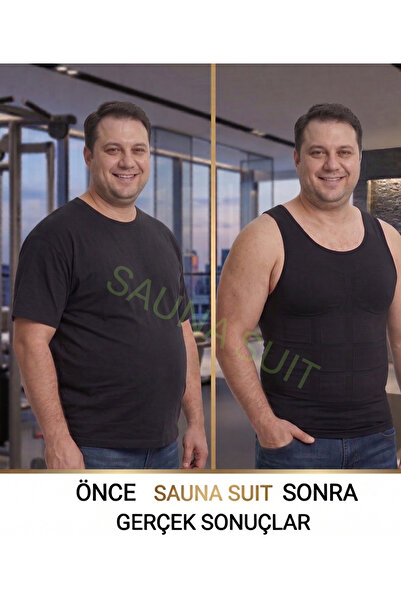 SAUNA SUIT سترة داخلية للرجال لشد الجسم - سترة داخلية سوداء لشد الصدر والبطن