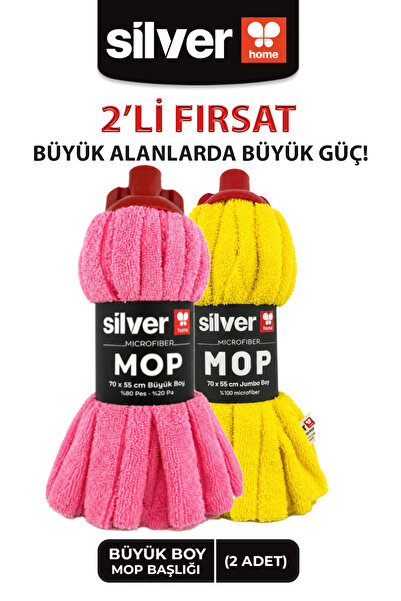 SİLVER HOME 2 bucăți capete de mop de rezervă, galbene și roz, din microfibră...