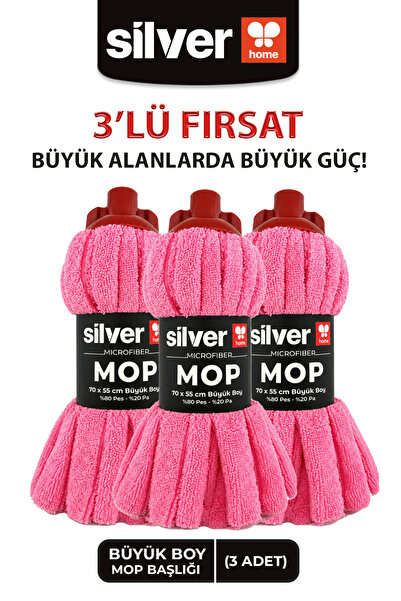 SİLVER HOME Kıl Tüy Toplayan Mop Ucu Yedek Başlığı 70×55 cm Pembe 3 Adet
