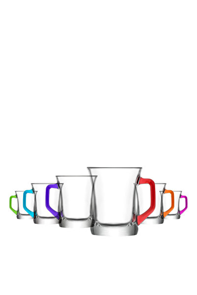 LAV Zen Plus Glass Mug for 6 Persons 225 ml Mixed Color with Handle (Coffee/T...