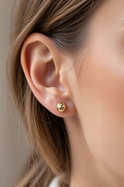 UKBA GOLD 8 Ayar Altın Kalemli Top Küpe (7 mm)