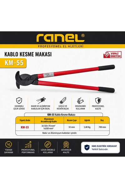 ŞAFAKSAN-RANEL Kablo Kesme Makası Km-55 Yüksek Kalite