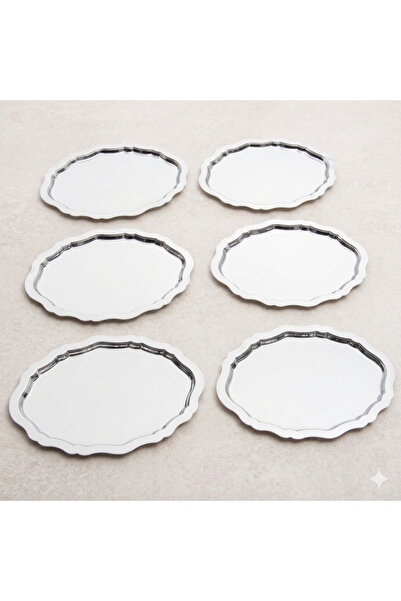 Maglor Lüx 6 adet Oval Model 20x25 cm Paslanmaz Çelik Kahve, Sunum Dekoratif Sunum Tepsisi