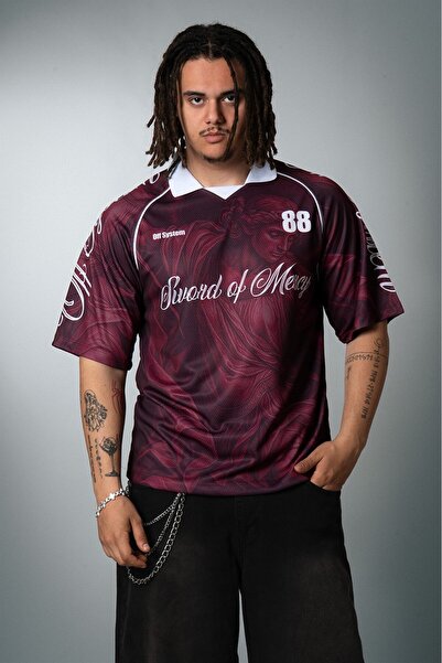 Plus Eighteen Sword of Mercy Polo Collar Oversize Claret Red Men's Football J...