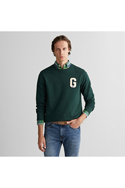 Gant Erkek Yeşil Regular Fit Bisiklet Yaka Logolu Sweatshirt