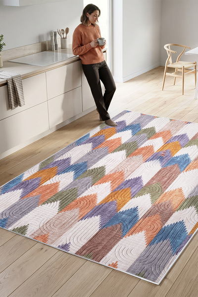 Raschel Carpet Premium Bohem Yıkanabilir Leke Tutmaz Modern Mutfak Halısı Mul...