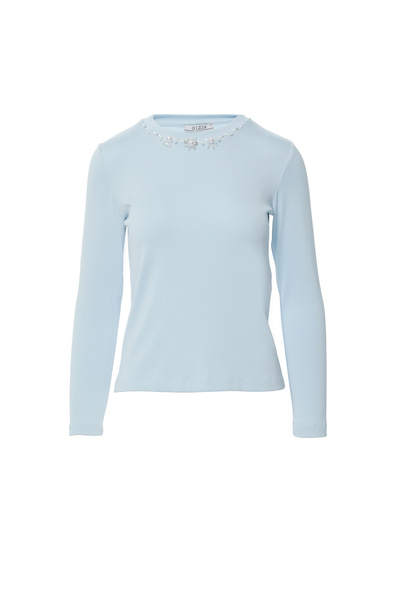 GIZIA SPORT Yakası Işleme Detaylı Uzun Kollu Basic Mavi Tshirt