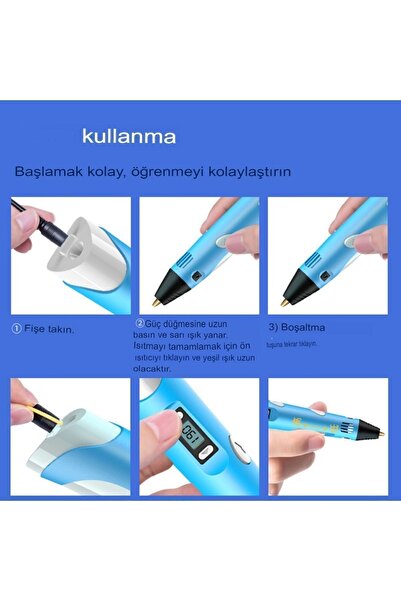 Reidan 60M 3d Pen Üç Boyutlu Yazıcı Kalem Printer Renkli Filament 3D Çizim Kalemi Çizim 3D Yazıcı