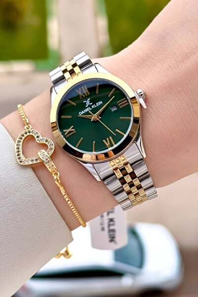 Daniel Klein Kadranı Yeşil Kodronu Gold Gümüş Renk 30 Mm Kadın Kol Saati