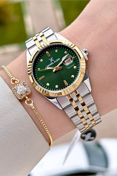 Daniel Klein Kadranı Yeşil Kordonu Gold Gümüş Renk 30 Mm Hediye Paketli Kadın...