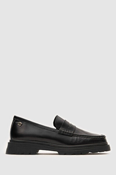 TOGO Black Leather Genuine Leather Women's Loafer Shoes [060053]