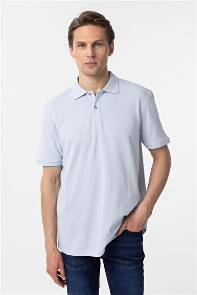 SÜVARİ Saks Mavi Regular Armürlü Polo Yaka Tişört