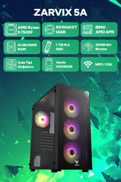 Game Garaj Zarvix 5a Amd Ryzen 5 7500f 16gb Ram 1tb Ssd Rx9060xt 16gb Freedos...