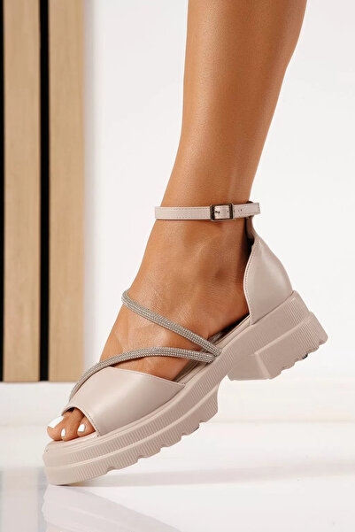 Zaira Sandale cu platforma dama bej din piele ecologica Senna #25271