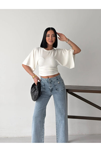 Perry Boutique Γυναικεία μπλούζα με κοντό ισπανικό μανίκι και κορδόνι στη μέση