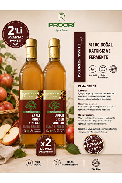 Proori Yıllanmış Elma Sirkesi Içilebilir Doğal Fermantasyon Canlı Sirke 500 m...