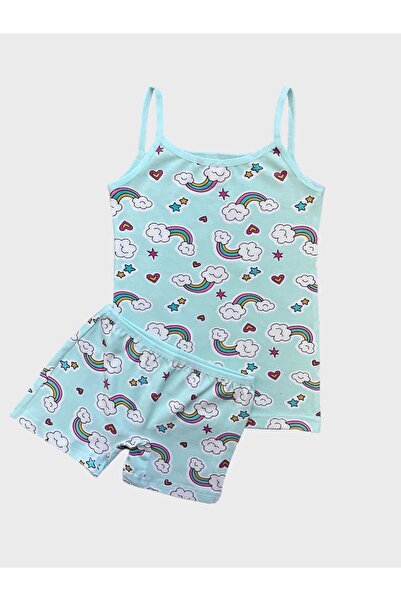 elmas kids Κοριτσίστικο Βαμβακερό Rainbow Heart Star με σχέδιο Πράσινο Σετ μπ...