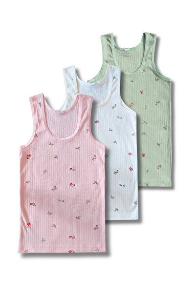 Panfilia 100% bumbac, cu model floral, maiou cu bretele groase pentru fete, s...