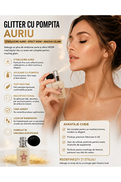 world of beauty Glitter essence pentru fata si corp, Auriu, Aspect stralucito...