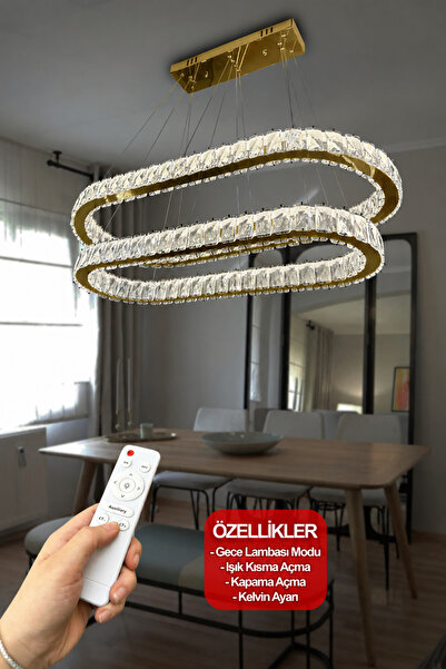 RSCOLLECTIONS 2 Katlı Masa Üstü Kristal Taşlı Modern Led Avize