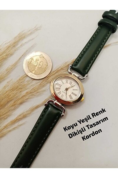 Ricardo Brand Stylish Model Minimal Oval Steel Case Dark Green Color Strap, G...