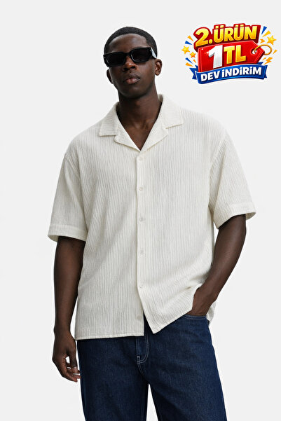 DAMGA JEANS Ανδρικό καλοκαιρινό πουκάμισο oversized λευκό Λινό