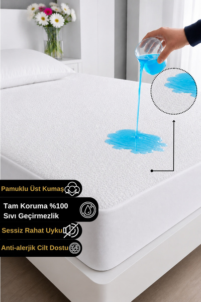 Senpai Terry Fitted Pamuklu %100 Sıvı Geçirmez Yatak Koruyucu Full kenar Alez...