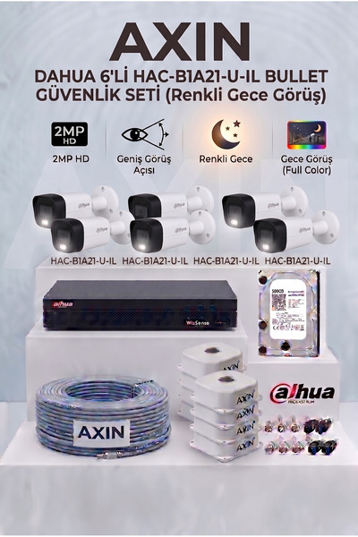 DAHUA 6 Kameralı Bullet Full Color Güvenlik Kamera Seti - 500 GB HDD, Akıllı ...