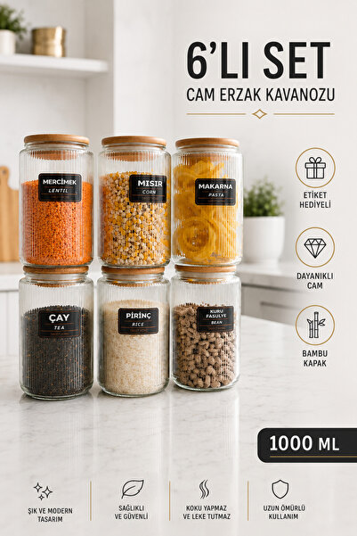 naturelove 6-Piece Wooden Vacuum Lid Glass Food Jar Storage Container