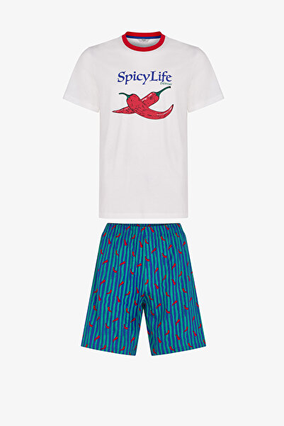 Penti Erkek Renkli Spicy Life Şortlu Pijama Takımı