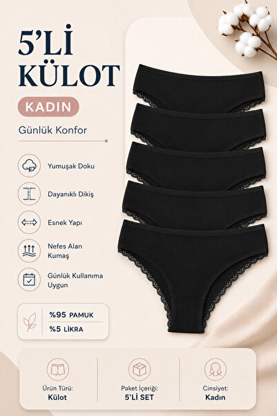 Nicoletta Kadın Külot 5 Li Paket Brazillian Siyah
