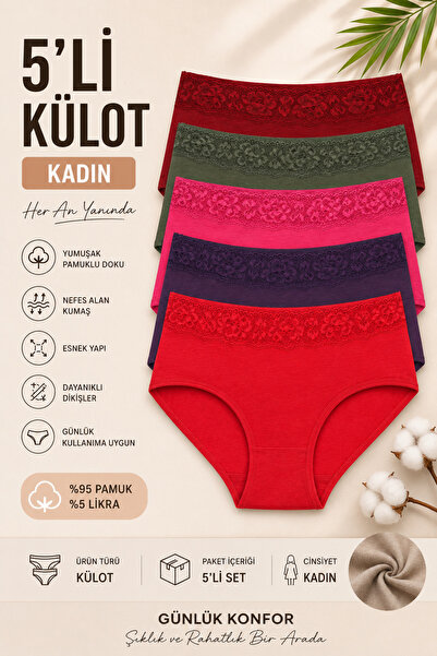 Nicoletta Kadın Külot Büyük Beden 5 Li Paket Likralı Bordo