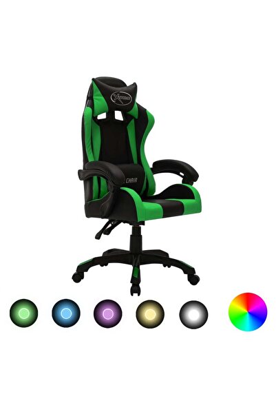 Concept Scaun de jocuri cu LED RGB, verde și negru, piele ecologică
