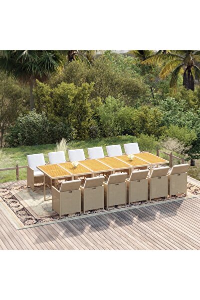 Concept Set mobilier pentru grădină cu perne, 13 piese, bej, poliratan