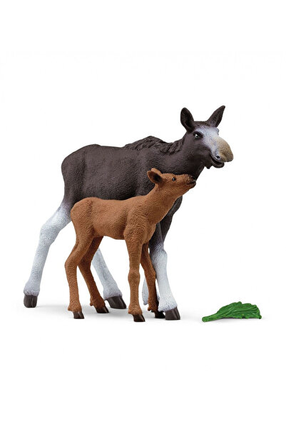 SCHLEICH figurină, Elan femelă cu pui, 11 x 9 x 7 cm