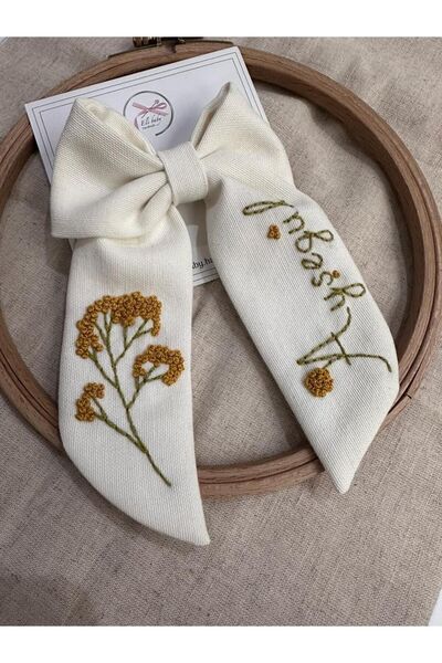 Eli baby handmade Krem Rengi Mimoza Işlemeli Fiyonk Toka