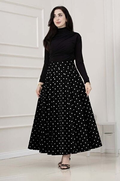 Sevitli Polka Dot Maxi Skirt-Black