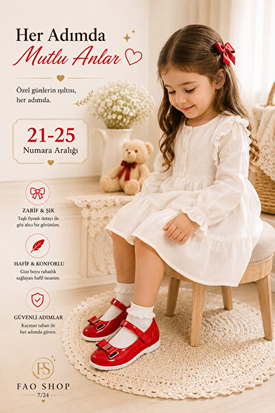 fao shop 7/24 Girl's Red Ballerina Shoes Size 35 Orthopedic Sole Banded Event...