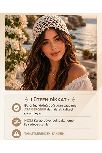 atamergrup Ručno izrađena perla pletena kapa za kosu – vintage boho stil doda...