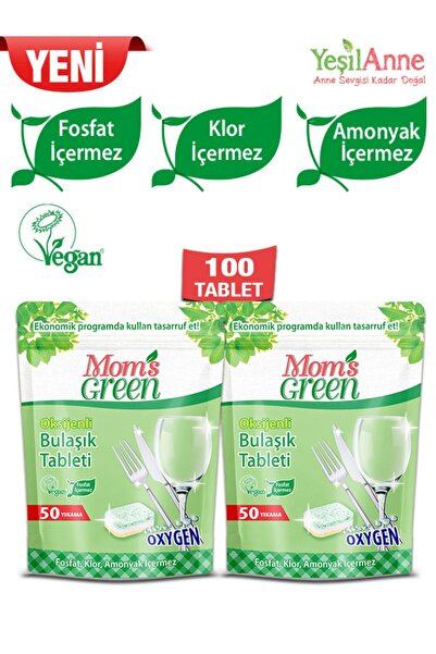 Mom's Green 2'li Set Oksijenli Bulaşık Makinası Tableti 100 Tablet ( 2x50 Tab...