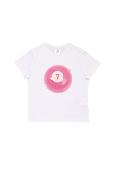 WHITE OF CREATIVE Kadın 7 Numaralı Bilardo Topu Baskılı Baby Tee
