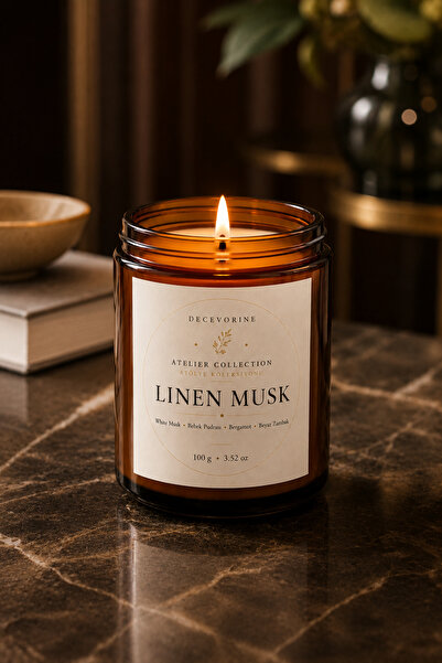 Decevorine Linen Musk Beyaz Misk Ve Pudra Özlü Ferah Ev Kokusu Mum 100 Gr