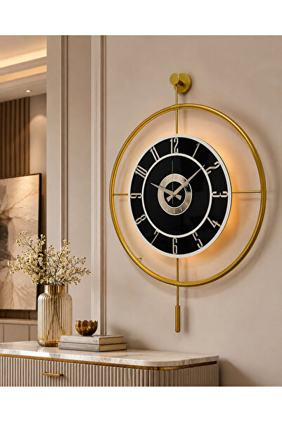 Pey Aksesuar Metal Camlı Duvar Saati (60X80 CM BÜYÜK BOY) Işıklı Gerçek Cam G...