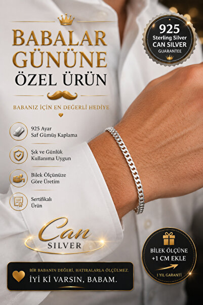 CAN SİLVER 925 Ayar Gümüş Kaplama 4mm Gurmet Zincir Erkek Bileklik-Özel Hediy...